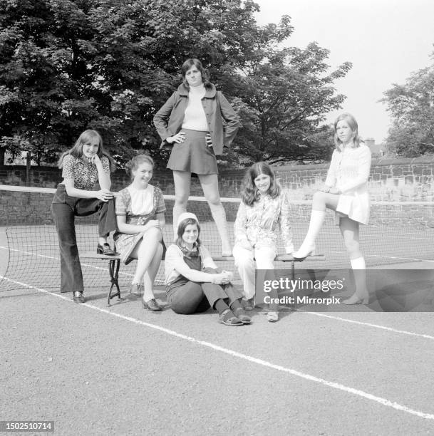 Schoolgirls from Church High School in Newcastle model the latest fashion 14 July 1971, Judith Smith, Vibecka Hostvedt, Hilary Laws, Maxine Turnbull,...