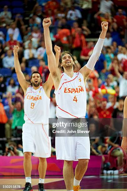 Summer Olympics: Spain Pau Gasol victorious during game vs Russia after Men's Semifinals at North Greenwich Arena. London, United Kingdom 8/10/2012...