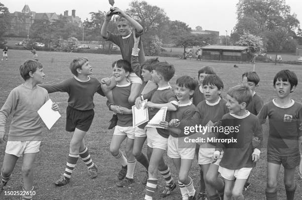 Wembley-style lap of honour by the 2nd Leamington Cub Scouts football team after beating the 2nd Lillington Cubs 7-nil in a Mid-Warwickshire Cub...