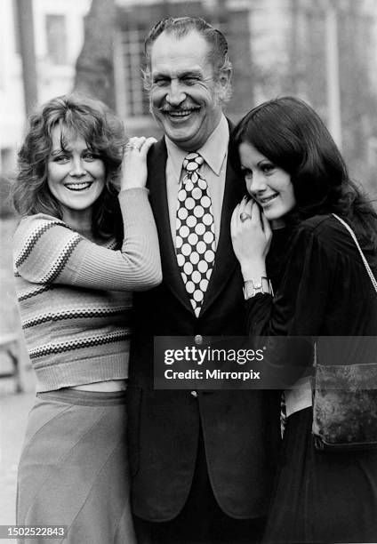 Vincent Price with Fiona Lewis and Valli Kemp. December 1971.