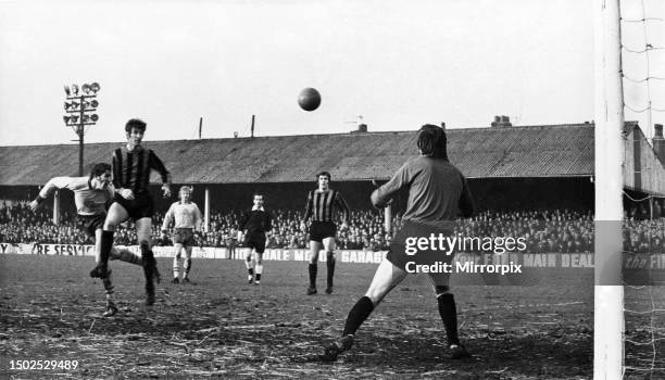 Cup Third Round match at Spotland. Rochdale 2 v Coventry City 1. Cross scores for Rochdale to put his side 1-0 up. 11th January 1971. .