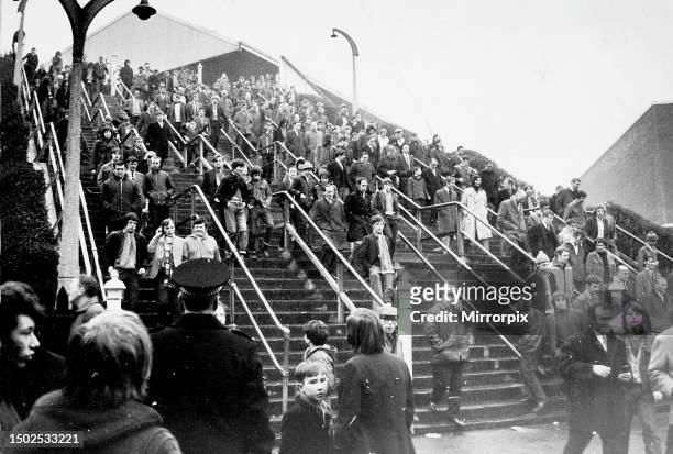 Staircase 13. Ibrox Park Stadium January 1971. Pictured - fans leaving stadium by staircaseSixty-six rangers football fans died after a match between...