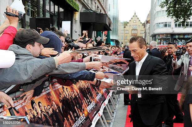 Actor Jean-Claude Van Damme attends the UK Film Premiere of 'The Expendables 2' at Empire Leicester Square on August 13, 2012 in London, United...