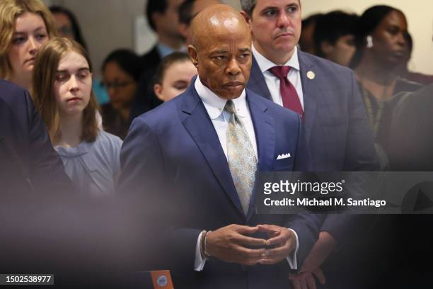 New York City Mayor Eric Adams attends a press conference on gun violence at the Office of Chief Medical Examiner on June 26, 2023 in New York City....