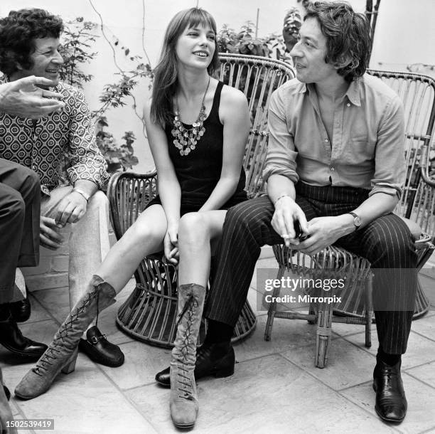 Jane Birkin with her husband Serge Gainsbourg pictured after the announcement that her latest film Romance of a Horsethief will begin shooting in...