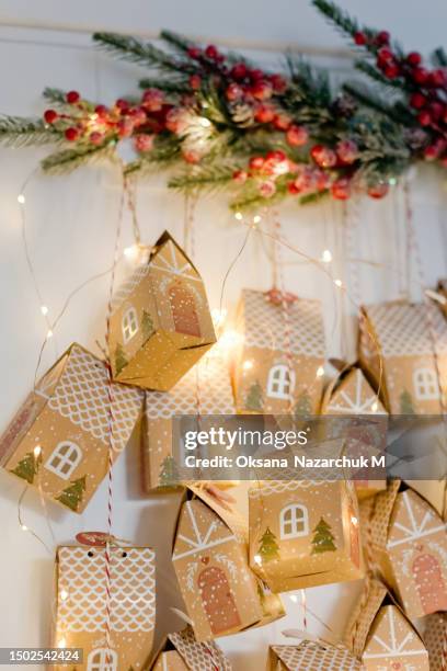 hanging advent calendar house box - advent calendar diy stock pictures, royalty-free photos & images