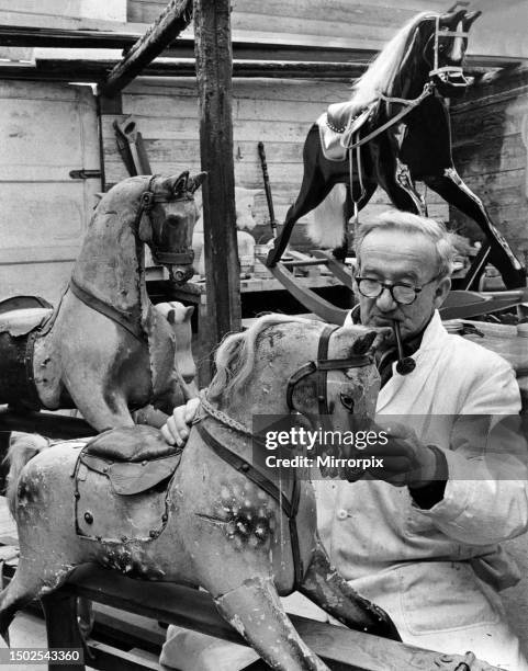 The Rocking-Horse Man, benign and twinkling, smoking his pipe, showed off his dozen or so wooden patients one by one with their obvious macabre...