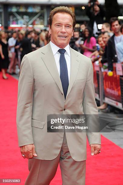 Arnold Schwarzenegger attends the UK premiere for The Expendables 2 at Simpsons On The Empire Leicester Square on August 13, 2012 in London, England.