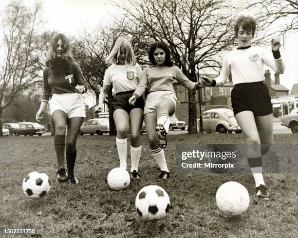 Women footballers wearing Umbro shirts. January 1970.