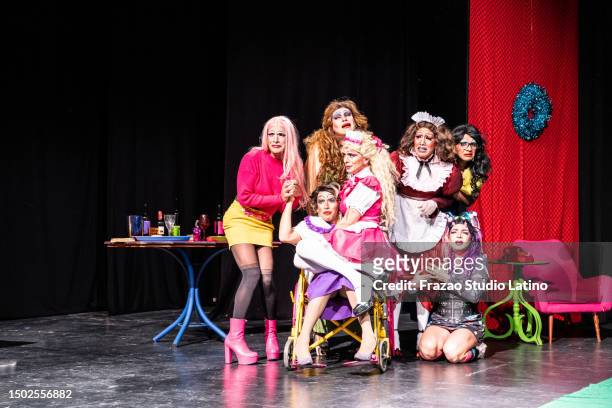 drag queens performing in a theater play - performing arts occupation stock pictures, royalty-free photos & images