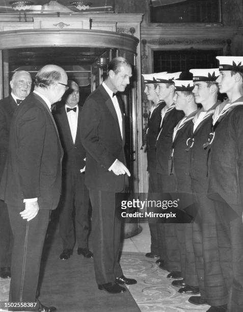 The Duke Of Edinburgh talking with Sea Cadets at the Cafe Royal event for the National sporting club. November 1971.