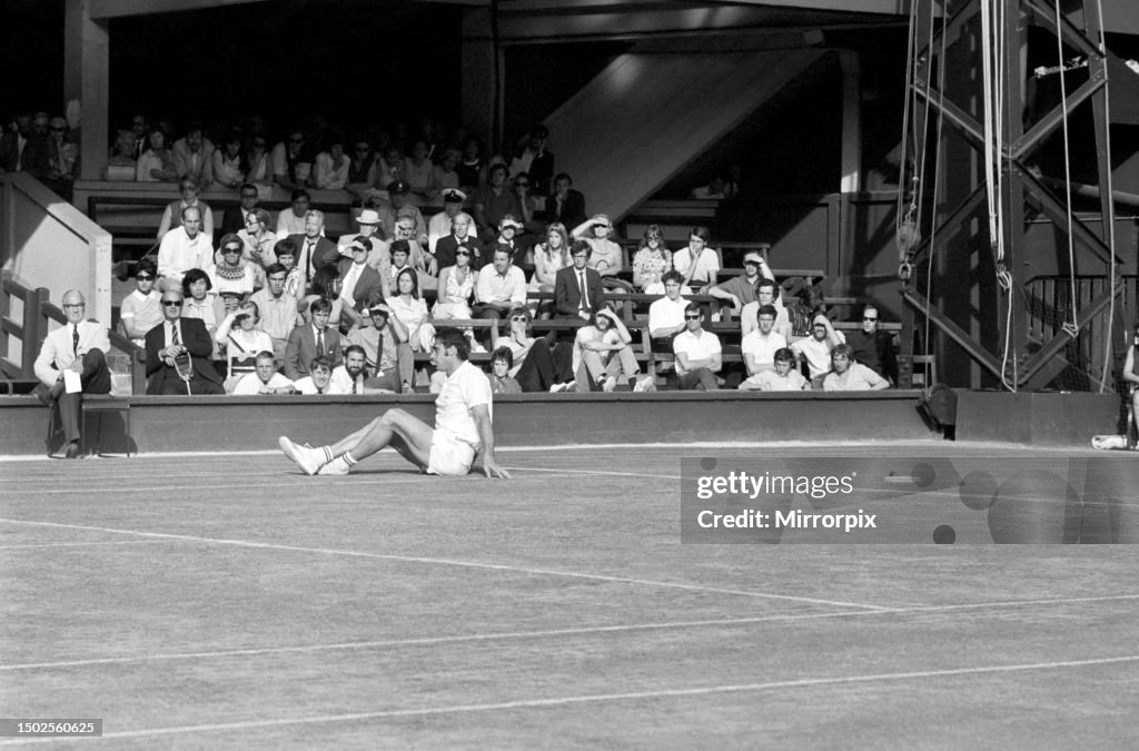 Wimbledon Tennis Championships 1970 1st Day. Roger Taylor finishes on