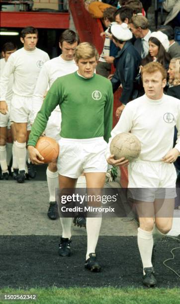 Leeds United captain Billy Bremner leads out his team before the league division one match against Everton at Elland Road. 22nd August 1970 .