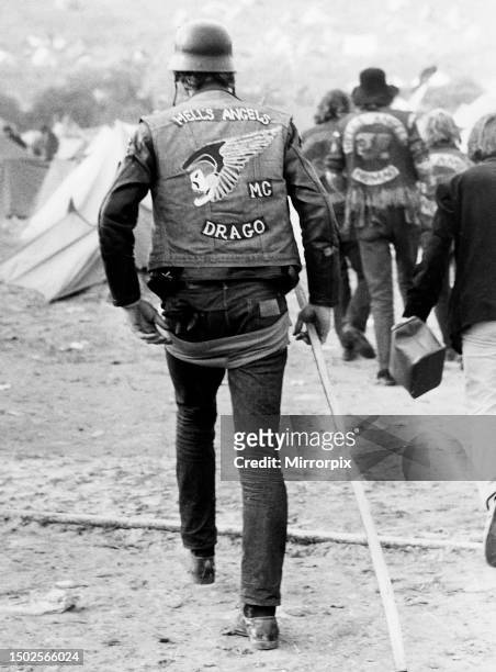 Hells Angel biker at the Isle of Wight pop festival. 31st August 1970.