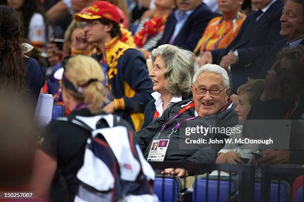 Summer Olympics Former United States Secretary of State Henry Kissinger in stands during Men's Golf Medal Game between USA and Spain at North...