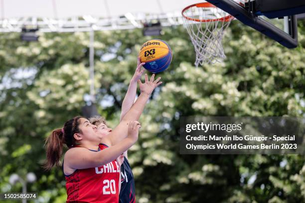 General action during the match between SO Great Britain and SO Chile at the 3x3 Basketball competition on day nine of Special Olympics World Games...