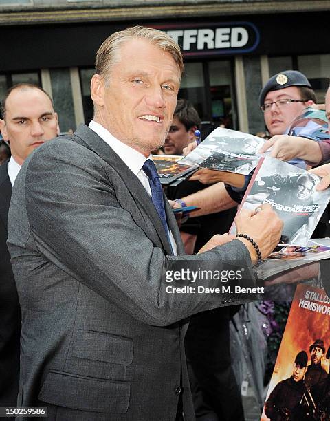 Actor Dolph Lundgren attends the UK Film Premiere of 'The Expendables 2' at Empire Leicester Square on August 13, 2012 in London, United Kingdom.