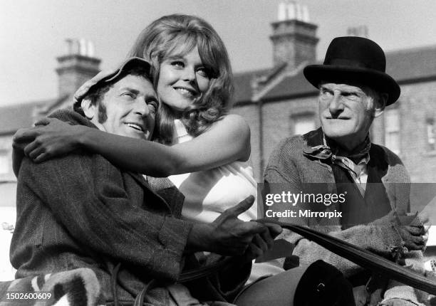 Harry H Corbett, Carolyn Moore and Wilfred Brambell in the Steptoe and Son film. 1971.