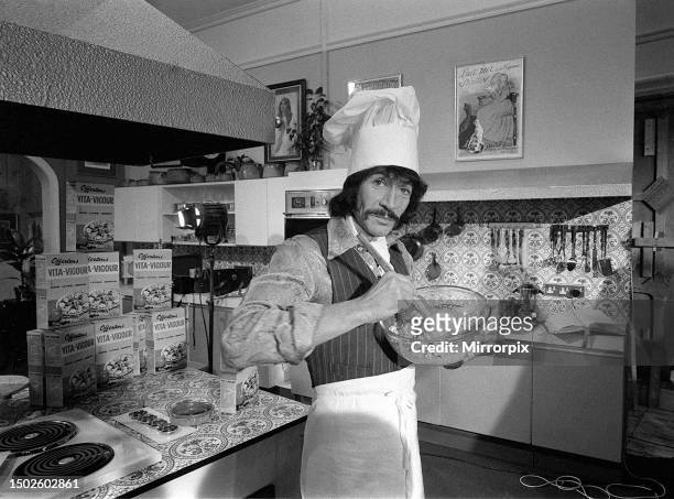 Peter Wyngarde star of the the TV series Jason King and Department S He is dressed in Chef's hat and Apron for his latest episode of Jason King in...