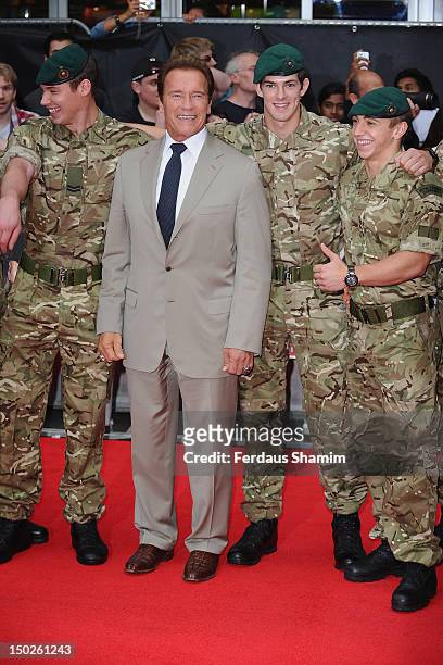 Arnold Schwarzenegger attends the UK film premiere of The Expendables 2 on August 13, 2012 in London, United Kingdom.