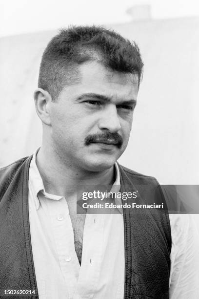 View of Italian fashion designer Franco Moschino during a fashion show, Milan, Italy, May 15, 1985.