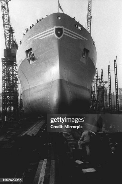 The launch of the Stolt Lion tanker at Hebburn on the 16th October, 1970. It was completed by Swan Hunter at the SBS Ltd, Hebburn yard by July 1971.