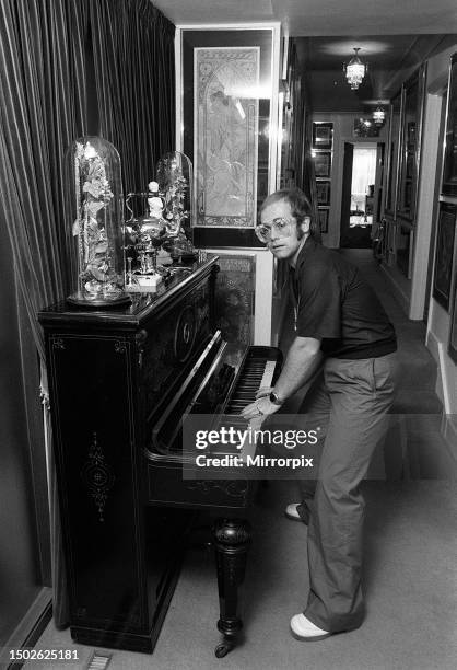 Elton John at home in his new £100,000 mansion in Virginia Water, Surrey, Friday 21st June 1974.