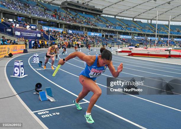 Johanelis Herrera Abreu of Italy, in action during Women's 4 x 100m Relay - Div. 1, at the European Games 2023 in Silesian Stadium, Chorzow, Poland...