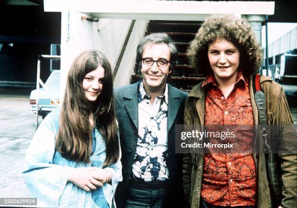 Peter Sellers, actor and director, with son Michael and daughter Sarah at London Airport. June 1971.