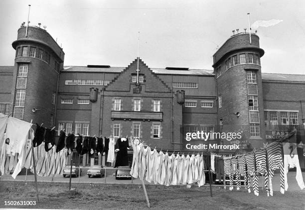 Hampden Park, Glasgow Washing hanging out Queens Park football jerseys on washing line.