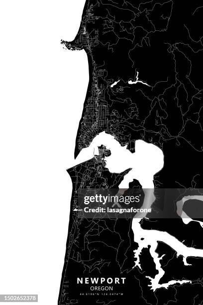 newport, oregon, usa vector map - yaquina head lighthouse stock illustrations