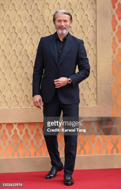 Mads Mikkelsen attends the "Indiana Jones And The Dial Of Destiny" UK Premiere at Cineworld Leicester Square on June 26, 2023 in London, England.