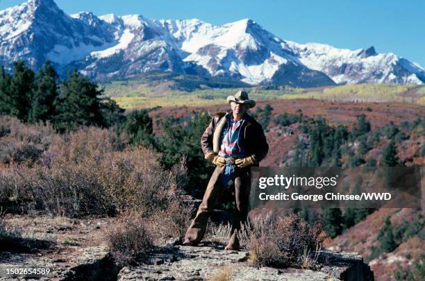 Fashion designer Ralph Lauren is photographed for W Magazine on October 7, 1985 at the range of the "Double RL" ranch, Lauren's 10-thousand-acre...