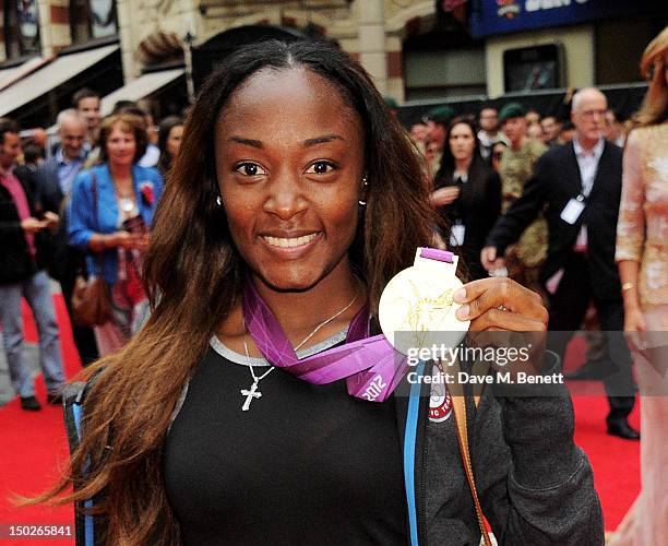 Olympic Gold Medalist Bianca Knight attends the UK Film Premiere of 'The Expendables 2' at Empire Leicester Square on August 13, 2012 in London,...