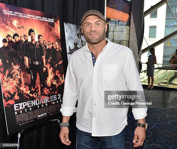 Ex UFC Wrestler/Actor Randy Couture arrives at the Canadian Premiere of Expendables 2 at Scotiabank Theatre on August 13, 2012 in Toronto, Canada.