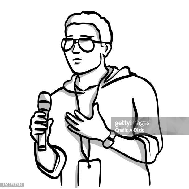 trendy speaker with glasses sketch - computer programmer white background stock illustrations