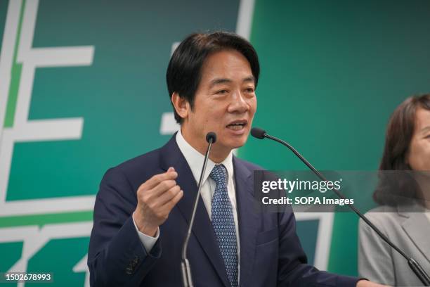 Lai Ching-te, Taiwanese vice president and candidate of the ruling party, Democratic progressive Party , for the 2024 presidential elections, giving...