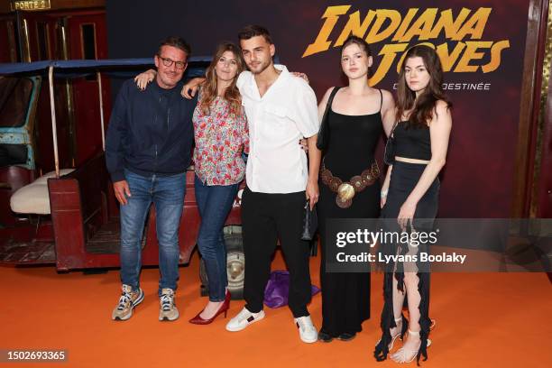 Benjamin Castaldi, Aurore Aleman, Simon Castaldi, Louise Aleman and Jade Aleman attend Indiana Jones and the Dial of Destiny Premiere at Le Grand Rex...