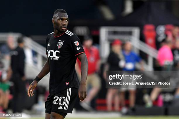 Christian Benteke of D.C. United looks at a play during a game between Real Salt Lake and D.C. United at Audi Field on June 17, 2023 in Washington,...