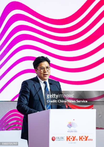Kenneth Fok Kai-kong, head of the Hong Kong delegation to the 19th Asian Games, attends a launch ceremony as i-Cable's TV channels will broadcast the...