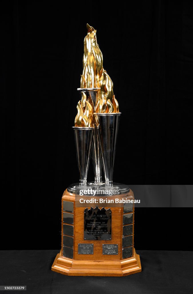 A general view of the Bill Masterton Memorial Trophy at the 2025 NHL