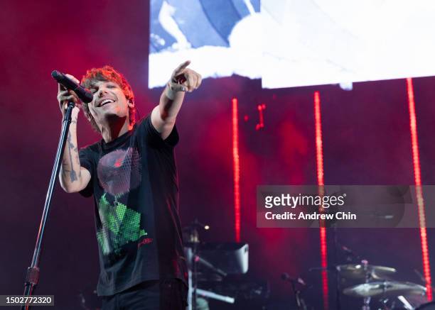 Louis Tomlinson performs on stage during his 'Faith In The Future World Tour' at Doug Mitchell Thunderbird Sports Centre on June 26, 2023 in...
