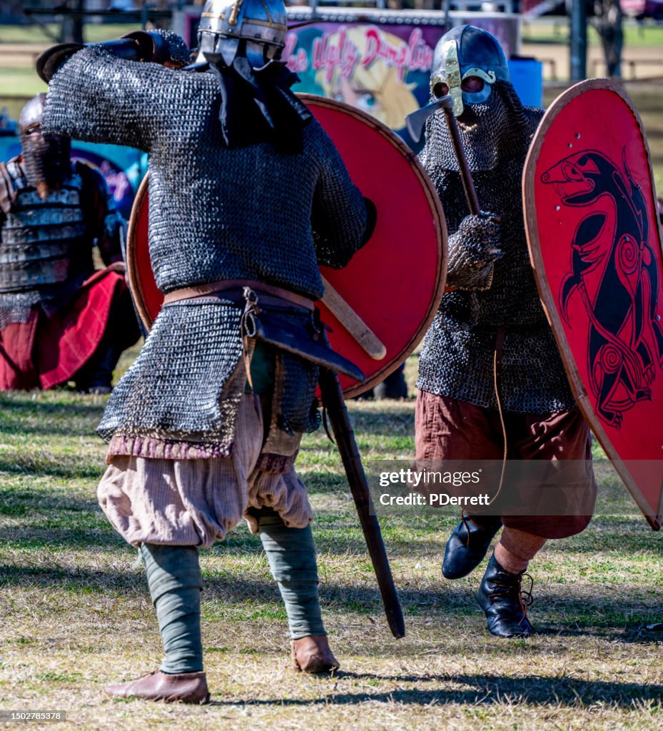 Viking Re Enactors At The Winter Solstice Go Into A Mock Fight With ...
