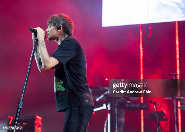 English singer-songwriter Louis Tomlinson performs on stage during his 'Faith In The Future World Tour' at Doug Mitchell Thunderbird Sports Centre on...