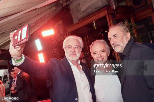 Philippe Faure Brac, Jean Maurice Belayche and Antoine Dulery attend Art de Vivre Paris" Cocktail at Les Deux Magots June 26, on 2023 in Paris,...