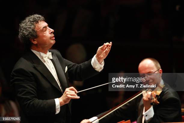 Semyon Bychkov conducts composer Franz Schubert's Symphony No. 8 in B minor, 'Unfinished' with the BBC Symphony Orchestra during the BBC Proms at...