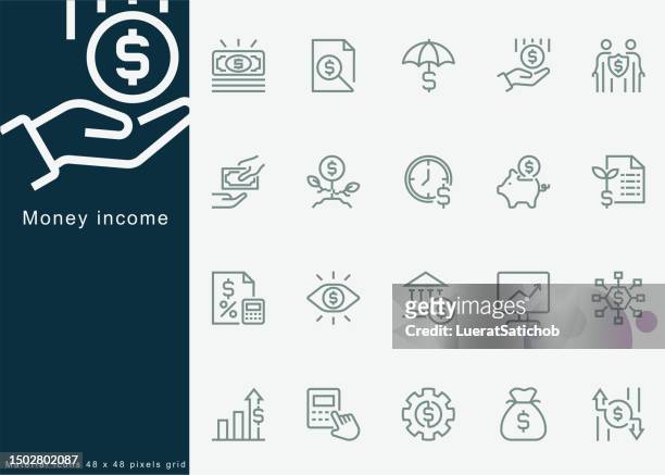 bildbanksillustrationer, clip art samt tecknat material och ikoner med money income, income tax, pension fund, piggy bank, income protection, profit, loss, profit, expenses, percentage growth, investment, personal growth, revenue growth.line icons, minimal icons - income tax