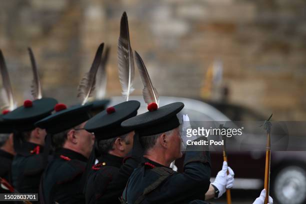 Members of the Royal Company of Archers at Palace of Holyroodhouse, Edinburgh, for the National Service of Thanksgiving and Dedication for King...