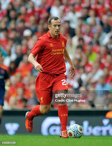 Charlie Adam of Liverpool during the pre season friendly match between Liverpool and Bayer Leverkusen at Anfield on August 12, 2012 in Liverpool,...