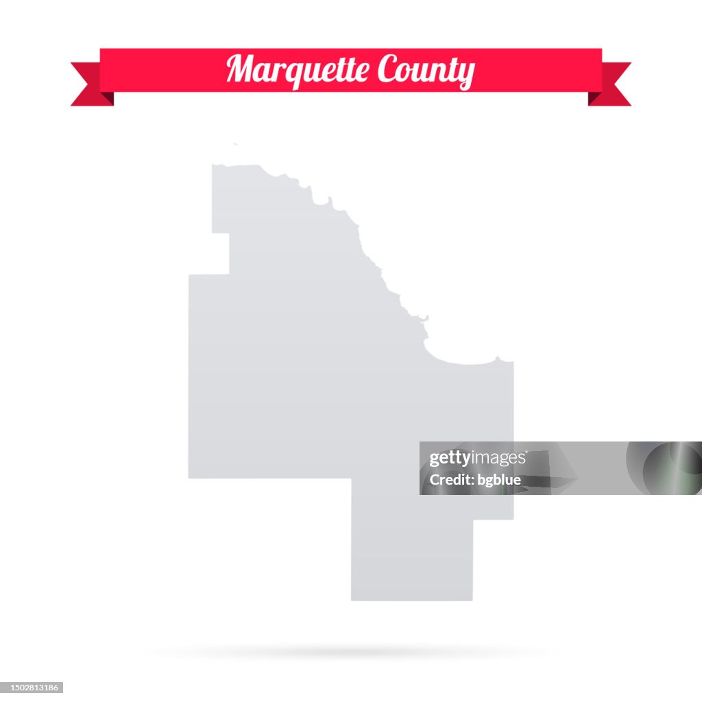 Marquette County, Michigan. Map on white background with red banner
